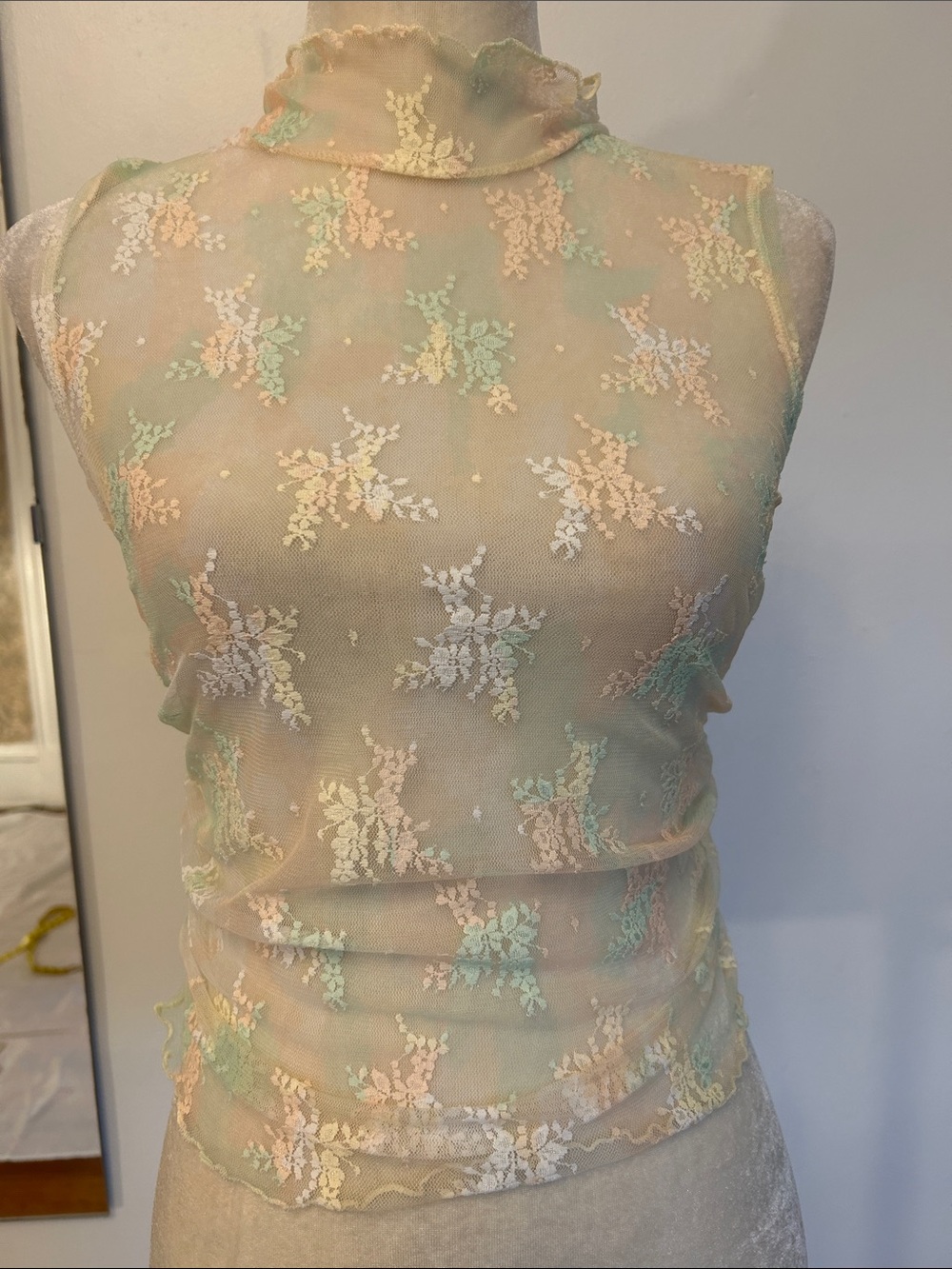 Pastel Floral Sheer Mock Neck Camisole - Multicolor